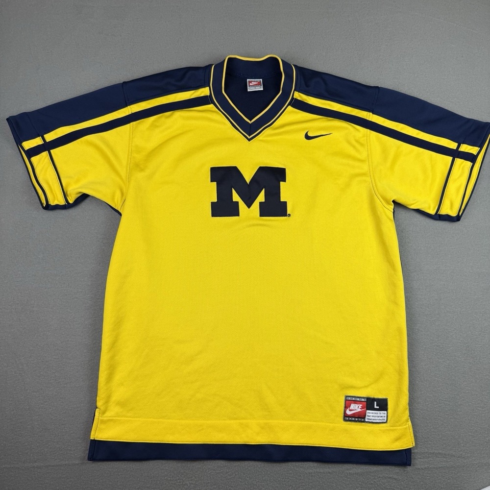 Y2K Team Nike Michigan Wolverines Shirt Large Mens Pullover Jersey Sports Maize